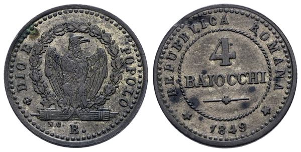 REPUBBLICA ROMANA. BOLOGNA. 4 baiocchi 1849. Mi; 2,07gr; BB/SPL