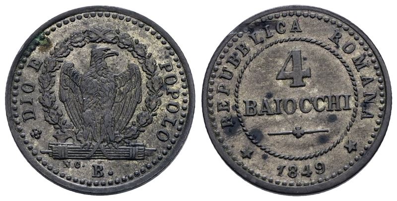 Repubblica Romana. Bologna. 4 Baiocchi 1849. Mi; 2,07gr; Bb/spl