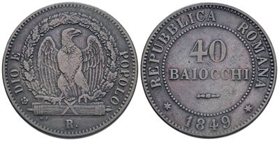 Repubblica Romana. Roma. 40 Baiocchi 1849. Mi; 19,6gr; Bb