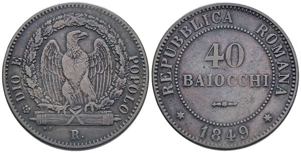 REPUBBLICA ROMANA. ROMA. 40 baiocchi 1849. Mi; 19,6gr; BB