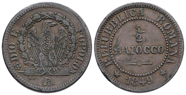 REPUBBLICA ROMANA. ROMA. 1/2 baiocco 1849. Cu; 4,97gr; BB+