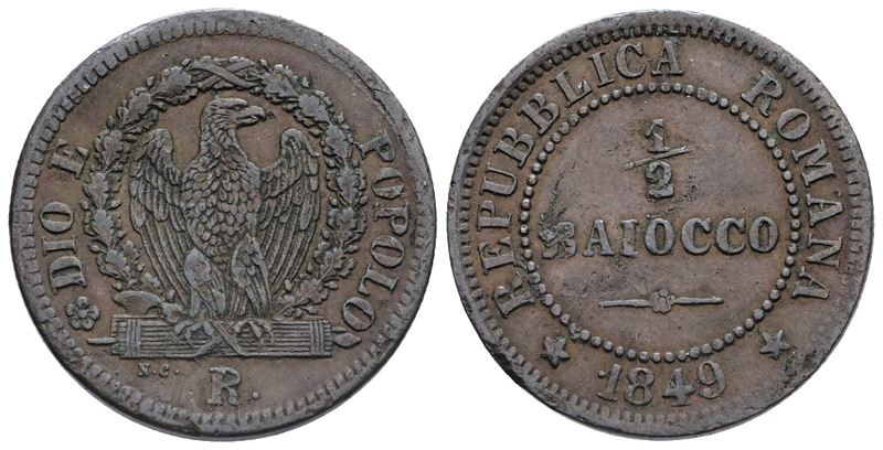 Repubblica Romana. Roma. 1/2 Baiocco 1849. Cu; 4,97gr; Bb+