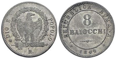 Repubblica Romana. Roma. 8 Baiocchi 1849. Mi; 3,84gr; Spl
