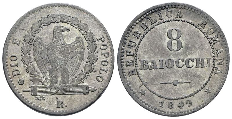 Repubblica Romana. Roma. 8 Baiocchi 1849. Mi; 3,84gr; Spl