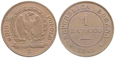 Repubblica Romana. Roma. Baiocco 1849. Cu; 10gr; Spl