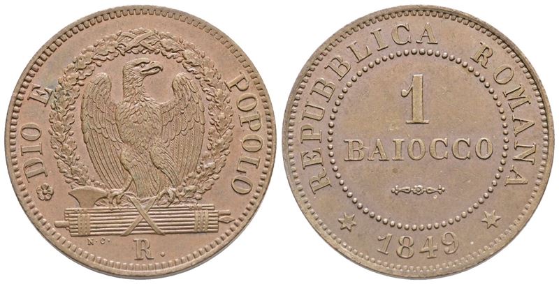 Repubblica Romana. Roma. Baiocco 1849. Cu; 10gr; Spl