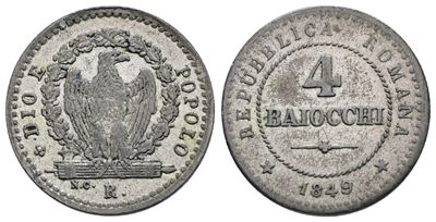 Repubblica Romana. Roma. 4 Baiocchi 1849. Mi; 2,03gr; Bb/qspl