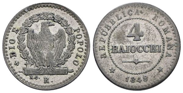 REPUBBLICA ROMANA. ROMA. 4 baiocchi 1849. Mi; 2,03gr; BB/qSPL