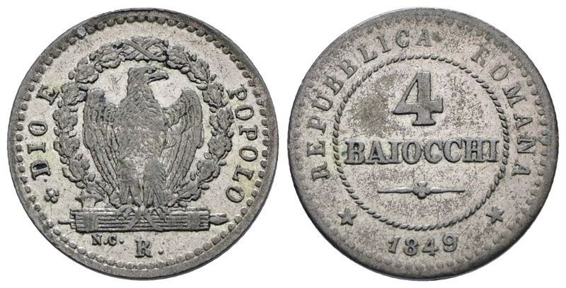Repubblica Romana. Roma. 4 Baiocchi 1849. Mi; 2,03gr; Bb/qspl