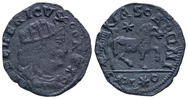 NAPOLI. REGNO DI NAPOLI. Federico III d'Aragona (1496-1501). Cavallo, sigla L all'esergo. Cu; 1,39gr; Pannuti e Riccio 16. Raro. BB+