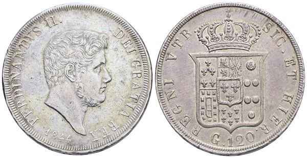 NAPOLI. REGNO DELLE DUE SICILIE. Ferdinando II di Borbone (1830-1859). Piastra da 120 grana 1844. Ag; 27,52gr. BB/SPL