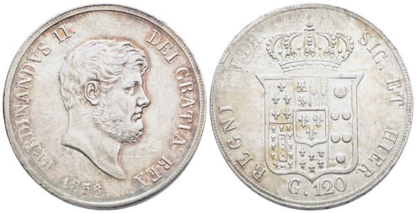 NAPOLI. REGNO DELLE DUE SICILIE. Ferdinando II di Borbone (1830-1859). Piastra da 120 grana 1856. Ag (27,52 g; 36,8 mm). Gig. 87. SPL