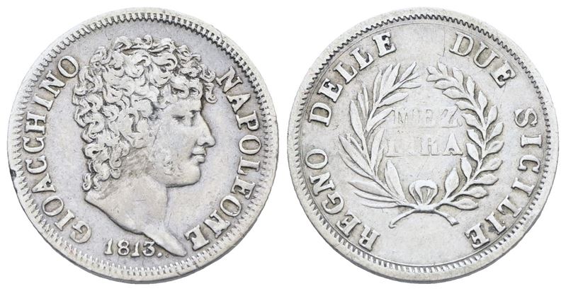 Napoli. Regno delle Due Sicilie. Gioacchino Napoleone (1808-1815). Mezza Lira 1813. Ag; 2,5gr; Gi...