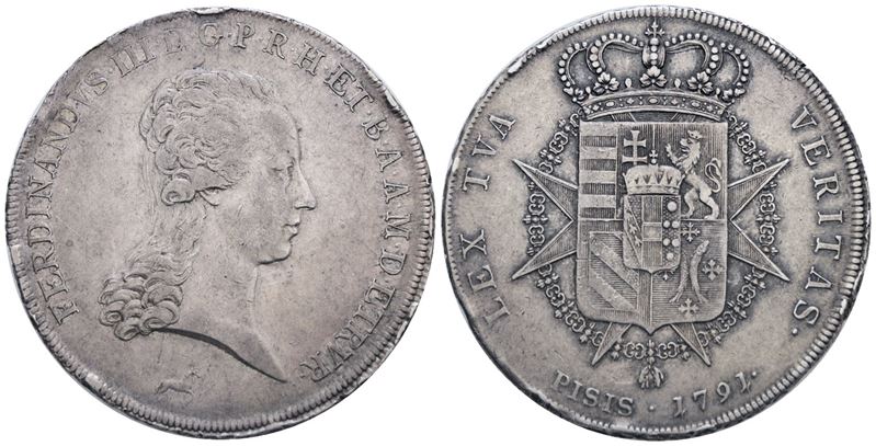 Firenze. Granducato di Toscana. Ferdinando III (1791-1824), Francescone 1791; Ag (27,25 G; 41 MM)...