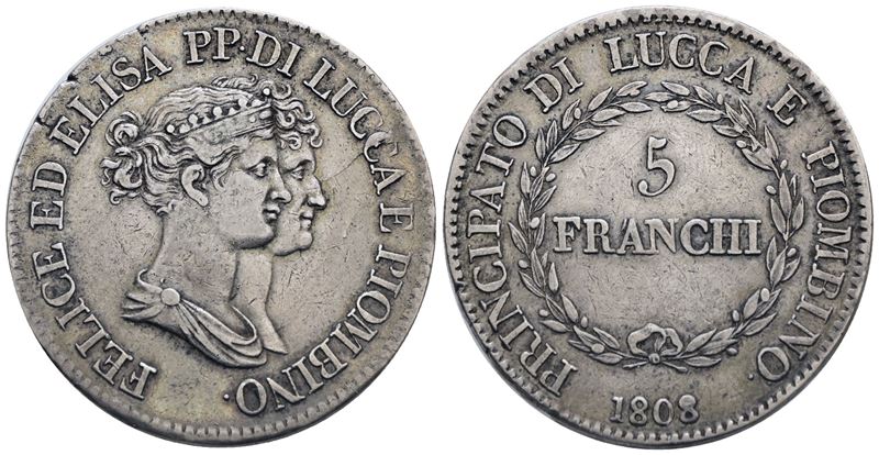 Lucca. Principato di Lucca e Piombino. Elisa Bonaparte e Felice Baciocchi (1805-1814). 5 Franchi ...