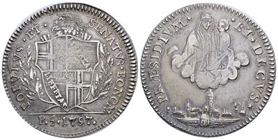 Bologna. Governo Popolare (1796-1797). 5 Paoli 1797. Ag; 14,3gr; Gig. 10; Raro; Bb