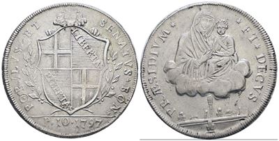 Bologna. Governo Popolare (1796-1797). Scudo da 10 Paoli 1797. Ag; 29,12gr; Gig. 7; Bb/qspl