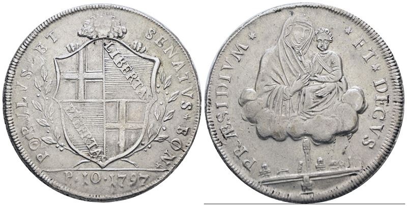 Bologna. Governo Popolare (1796-1797). Scudo da 10 Paoli 1797. Ag; 29,12gr; Gig. 7; Bb/qspl