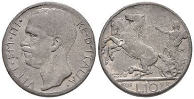 Regno D'italia. Vittorio Emanuele III (1900-1943). 10 Lire 1928 "biga". Interessante Falso D'epoc...