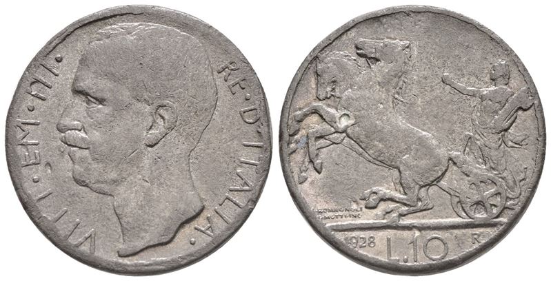 Regno D'italia. Vittorio Emanuele III (1900-1943). 10 Lire 1928 "biga". Interessante Falso D'epoc...