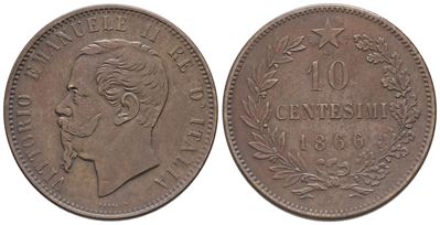 Regno D'italia. Vittorio Emanuele II (1861-1878). 10 Centesimi 1866. Cu; 10,19gr. Falso D'epoca. ...