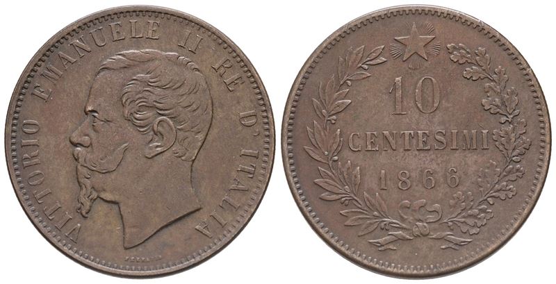 Regno D'italia. Vittorio Emanuele II (1861-1878). 10 Centesimi 1866. Cu; 10,19gr. Falso D'epoca. ...