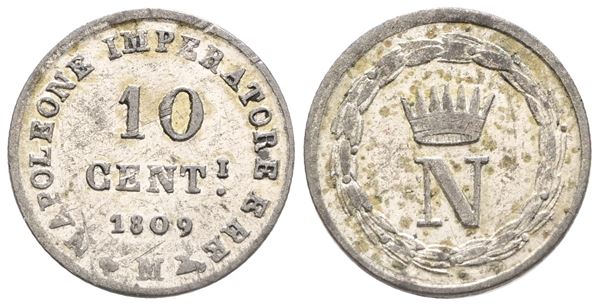 MILANO. REGNO D'ITALIA. Napoleone I (1805-1814). 10 centesimi 1809. Mi; 1,93gr; BB