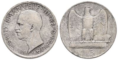 Regno D'italia. Vittorio Emanuele III (1900-1943). 5 Lire 1930. Mb. 3,56gr. Falso D'epoca. Qbb
