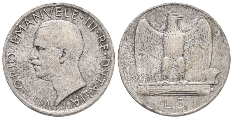 Regno D'italia. Vittorio Emanuele III (1900-1943). 5 Lire 1930. Mb. 3,56gr. Falso D'epoca. Qbb