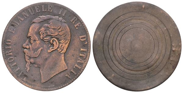 REGNO D'ITALIA. Vittorio Emanuele II (1861-1878). 10 centesimi. Cu; 2,66gr; 29mm. Tondello uniface modificato..