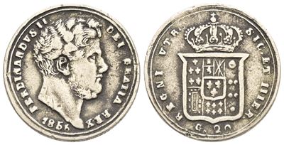 Napoli. Regno delle Due Sicilie. Ferdinando II di Borbone (1830-1859). Tarì da 20 Grana 1855. Mb;...
