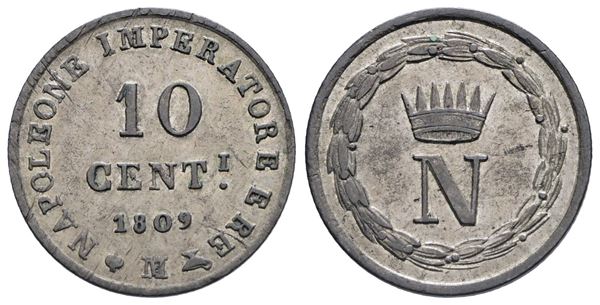 MILANO. REGNO D'ITALIA. Napoleone I (1805-1814). 10 centesimi 1809. Mi; 1,99gr. BB/SPL