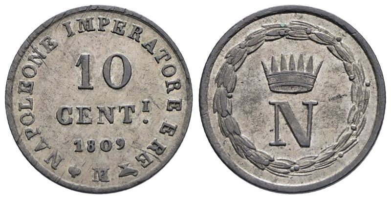 Milano. Regno D'italia. Napoleone i (1805-1814). 10 Centesimi 1809. Mi; 1,99gr. Bb/spl