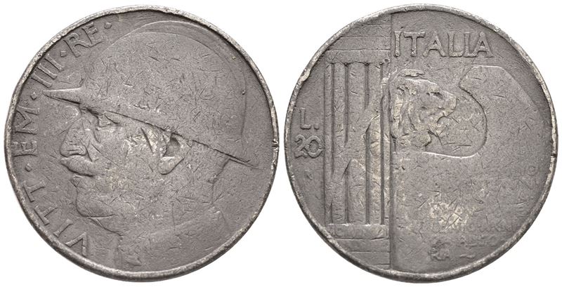 Regno D'italia. Vittorio Emanuele III (1900-1943). 20 Lire 1928 "elmetto". Mb; 14,58gr; Falso D'e...