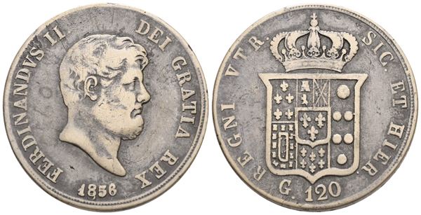 NAPOLI. REGNO DELLE DUE SICILIE. Ferdinando II di Borbone (1830-1859). Piastra da 120 grana 1856. Mb. 24,3gr. Falso d'epoca. qBB