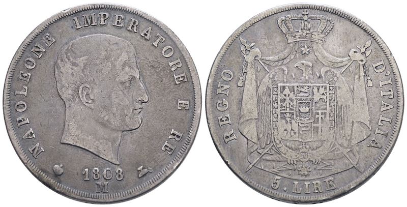 Milano. Regno D'italia. Napoleone i (1805-1814). 5 Lire 1808. Ag; 24,54gr; Gig.103; Qbb