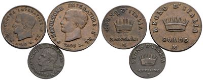 Milano. Regno D'italia. Napoleone i (1805-1814). Soldo 1809; 3 Centesimi 1810; Centesimo V 1809. ...