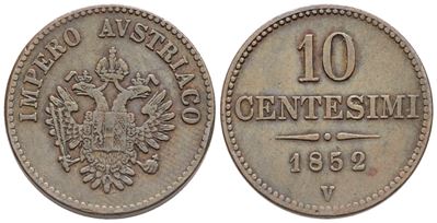 Venezia. Regno Lombardo Veneto. Francesco Giuseppe (1848-1866). 10 Centesimi 1852. Cu; 10,60gr; G...