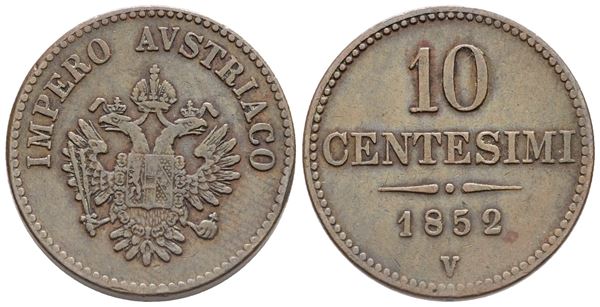 VENEZIA. REGNO LOMBARDO VENETO. Francesco Giuseppe (1848-1866). 10 centesimi 1852. Cu; 10,60gr; Gig.27; NC; BB+