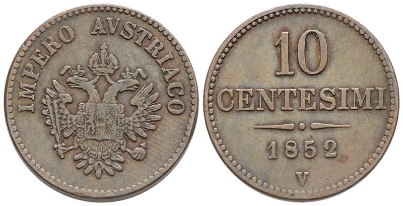Venezia. Regno Lombardo Veneto. Francesco Giuseppe (1848-1866). 10 Centesimi 1852. Cu; 10,60gr; G...