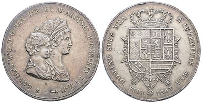 Firenze. Regno D'etruria. Carlo Ludovico di Borbone (1803-1807). Dena 1807. Ag. 39,13gr. Bb+