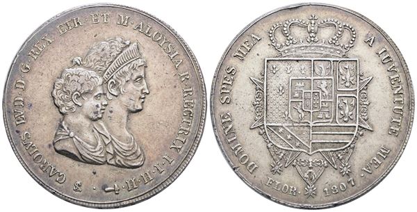 FIRENZE. REGNO D'ETRURIA. Carlo Ludovico di Borbone (1803-1807). Dena 1807. Ag. 39,13gr. BB+
