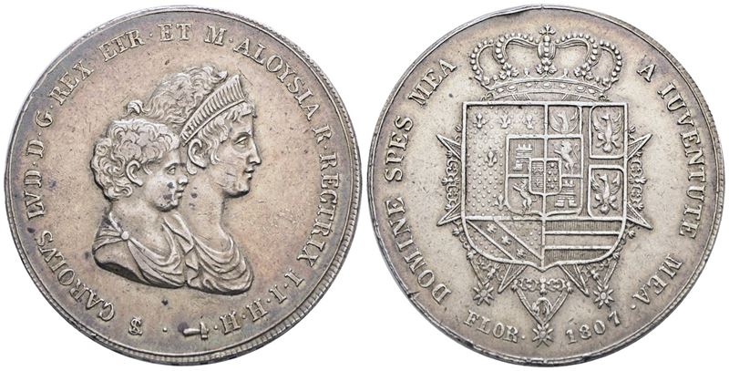 Firenze. Regno D'etruria. Carlo Ludovico di Borbone (1803-1807). Dena 1807. Ag. 39,13gr. Bb+