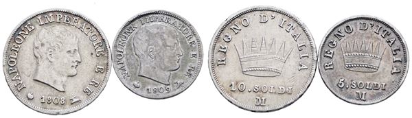 MILANO. REGNO D'ITALIA. Napoleone I (1805-1814). 10 soldi 1808; 5 soldi 1809. Lotto di 2 monete. Ag; BB+