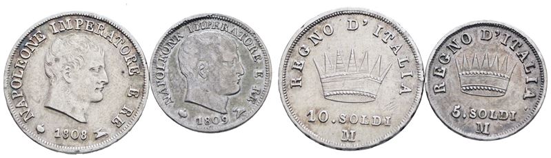 Milano. Regno D'italia. Napoleone i (1805-1814). 10 Soldi 1808; 5 Soldi 1809. Lotto di 2 Monete. ...