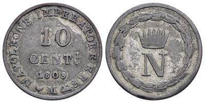 Milano. Regno D'italia. Napoleone i (1805-1814). 10 Centesimi 1809. Mi; 1,94gr; Gig.198; Bb