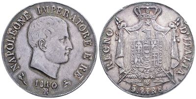 Bologna. Regno D'italia. Napoleone i (1805-1814). 5 Lire 1810 i Tipo. Ag; 24,96gr; Gig.101; Raro;...