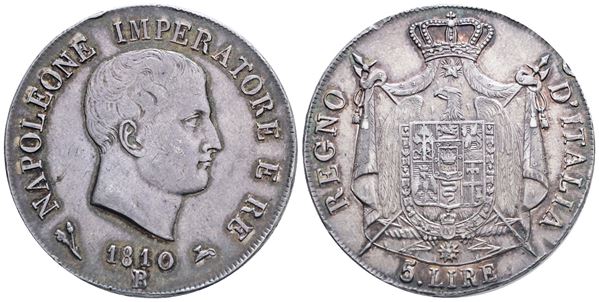 BOLOGNA. REGNO D'ITALIA. Napoleone I (1805-1814). 5 lire 1810 I tipo. Ag; 24,96gr; Gig.101; Raro; BB/SPL