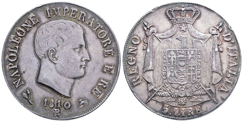 Bologna. Regno D'italia. Napoleone i (1805-1814). 5 Lire 1810 i Tipo. Ag; 24,96gr; Gig.101; Raro;...