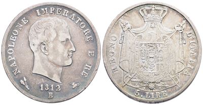 Bologna. Regno D'italia. Napoleone i (1805-1814). 5 Lire 1812 II Tipo. Ag; 24,64gr; Gig.111; Raro...
